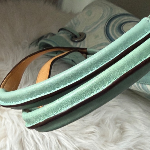 Coach Mint Blue & Tan Patterned Canvas Tote - Picture 8 of 11